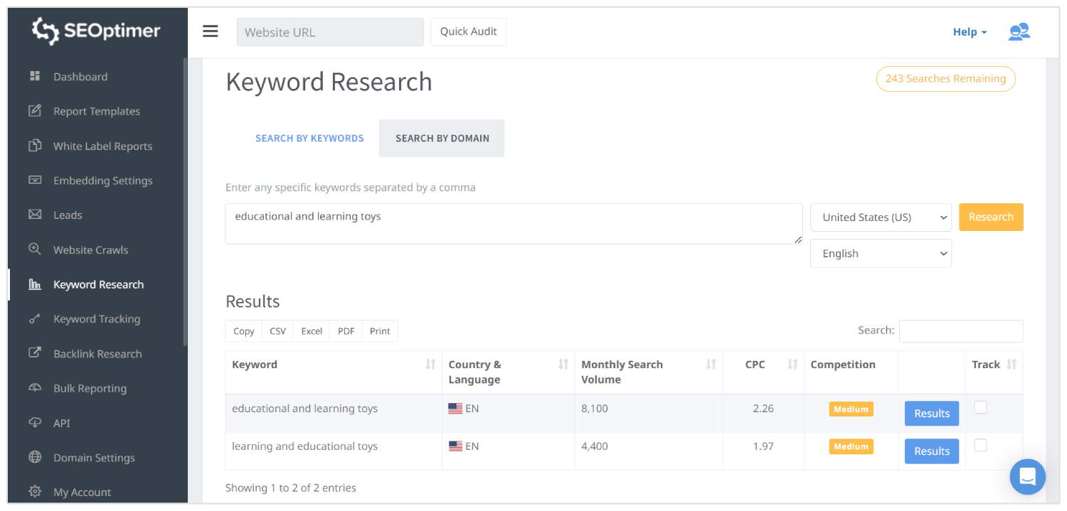 outils de recherche de mots-clés